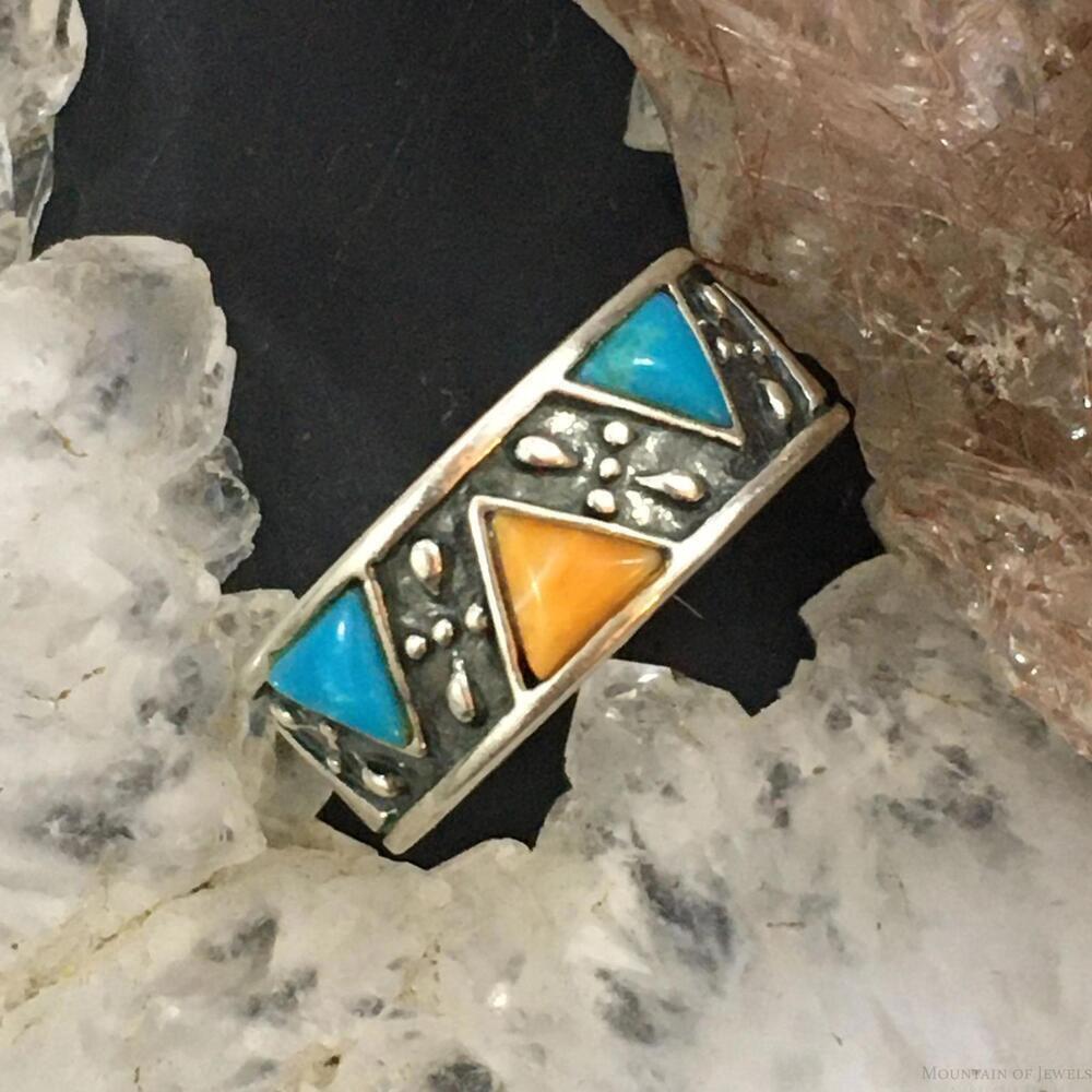 Carolyn Pollack Sterling Silver Turquoise & Spiny Oyster Band Ring For Women
